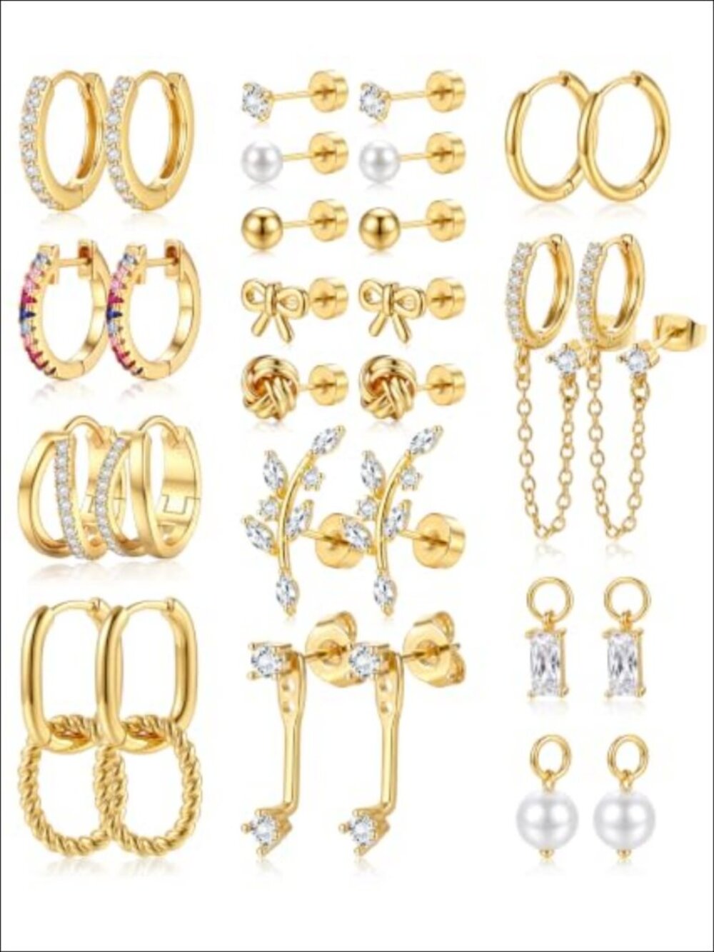 15 Pairs Gold Hoop Earrings Flat Back Cartilage Stud Earring Set for Women